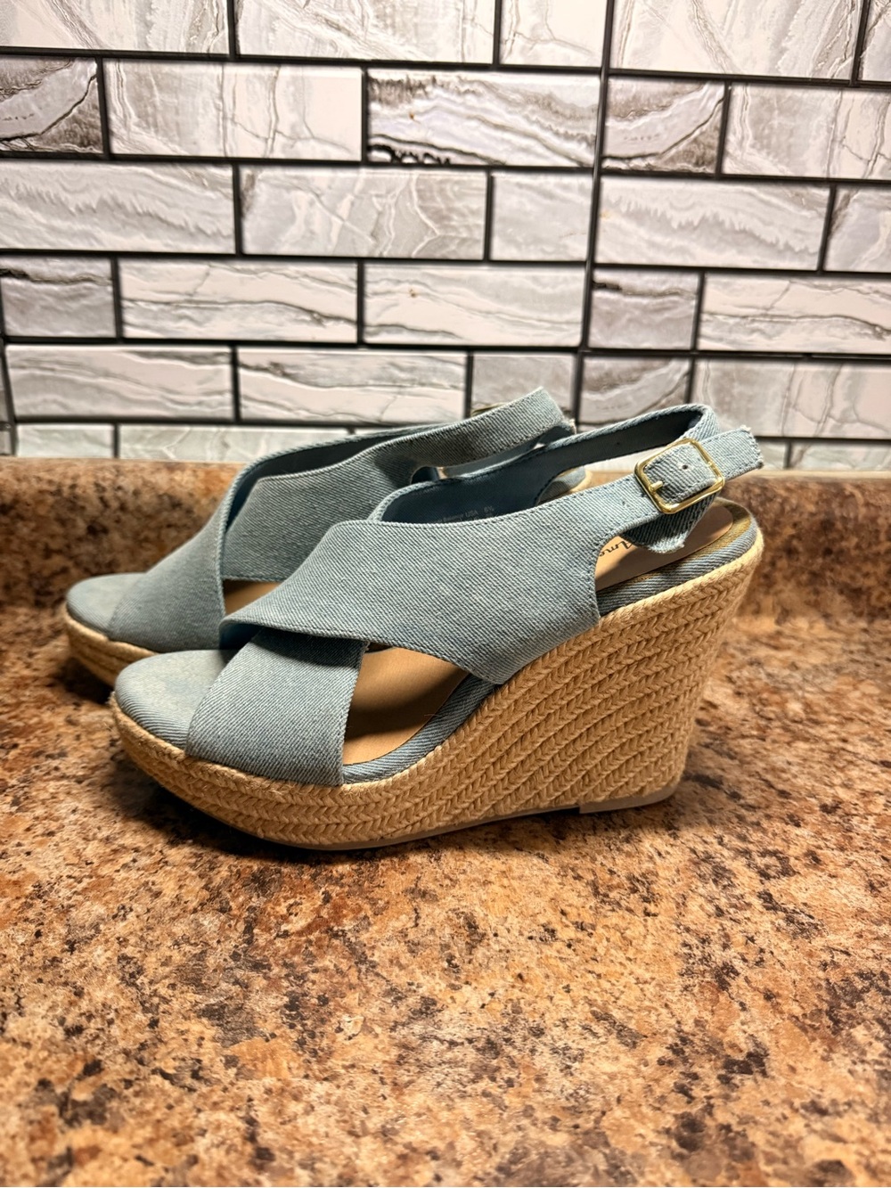 American Eagle Outfitters Denim Blue Espadrille Wedge Sandals